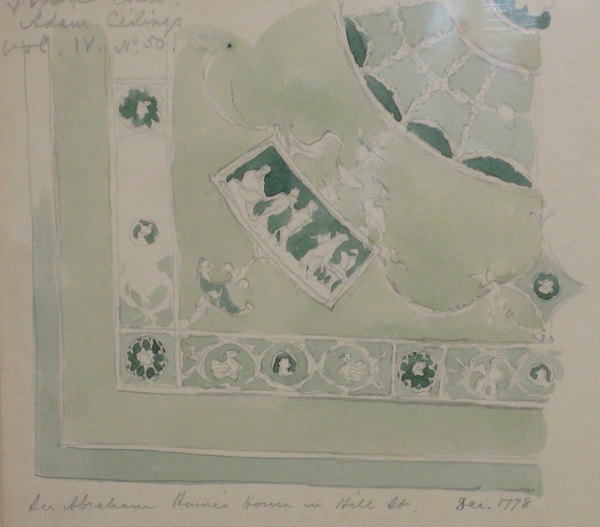 H W Lonsdale Study of a Robert Adam Ceiling Design for Sir Abraham Haine in Hill Street, Dressing Ro